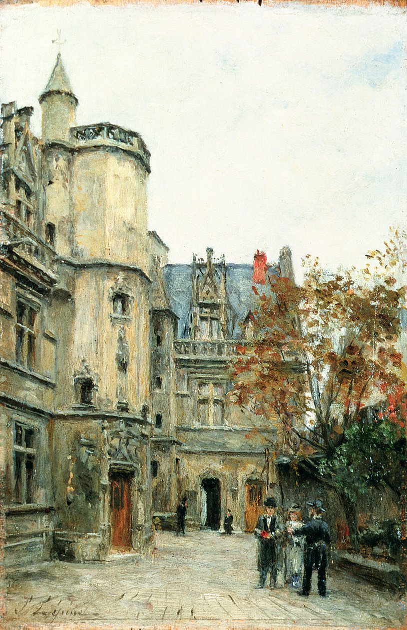 Cluny博物馆的庭院，c.1878-80（小组） 作者 斯坦尼斯拉斯·维克多·爱德华·勒平