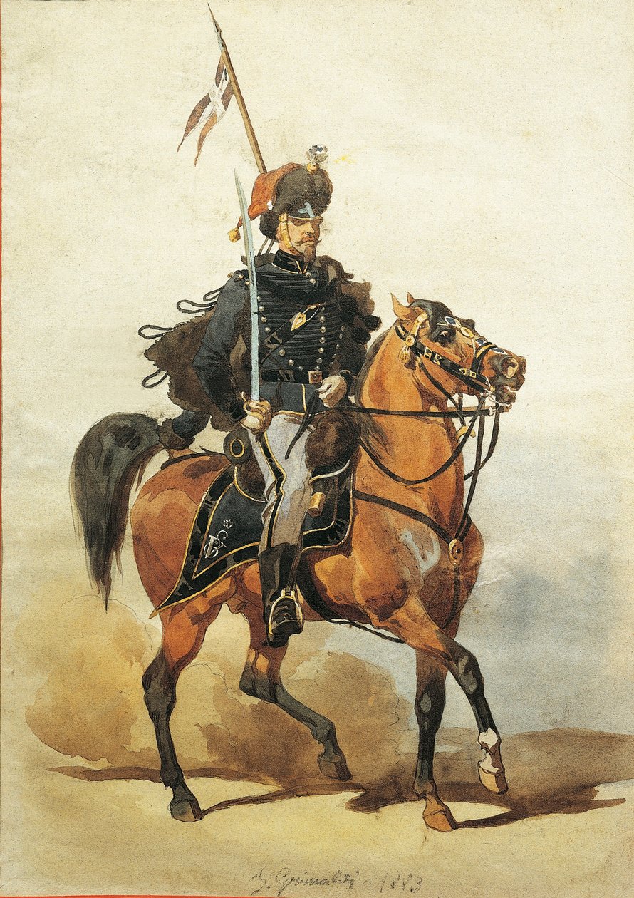 皮亚琴察轻骑兵军官，Stanislao Grimaldi del Poggetto 绘画 作者 斯坦尼斯拉斯·格里马尔迪·德尔·波吉托