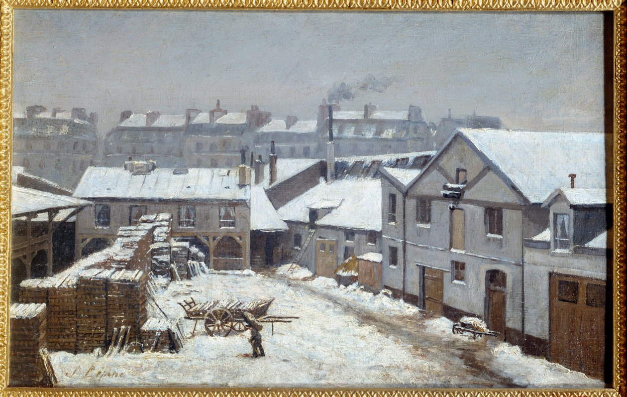 雪下的巴黎郊区 绘画作者 Stanislas Lepine (1835-1892) 19 世纪 Sun。 0.26x0.43 m 鲁昂，美术博物馆 作者 斯坦尼斯拉斯·维克多·爱德华·勒平
