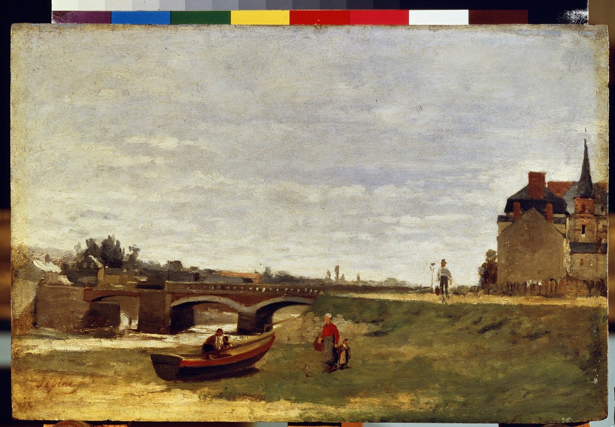"有桥的风景" Stanislas Lepine（1836-1892 年）的画作 1870 年 尺寸：26x39.5 厘米 圣彼得堡艾尔米塔什博物馆 作者 斯坦尼斯拉斯·维克多·爱德华·勒平