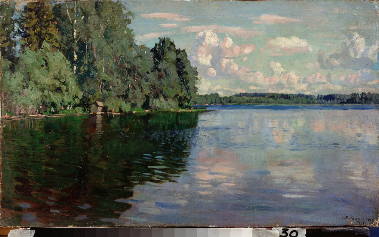 Un lac.Stanislav Yulianovich Zhukovsky (Joukovski) (1873-1944) 的绘画，纸上水彩 作者 斯坦尼斯拉夫·朱利安诺维奇·茹科夫斯基