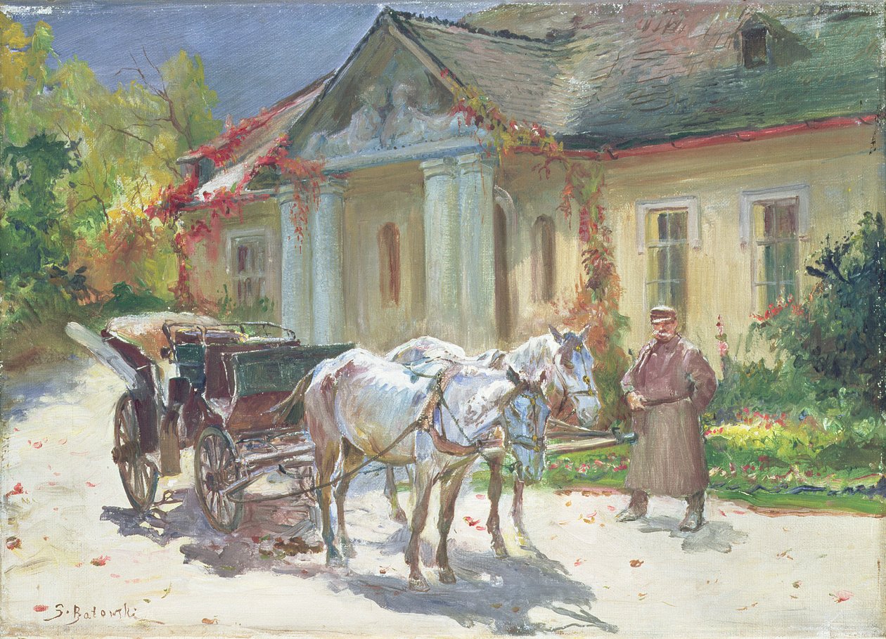 在波兰庄园前，c.1930（布面油画） 作者 斯坦尼斯瓦夫·卡佐尔·巴托夫斯基