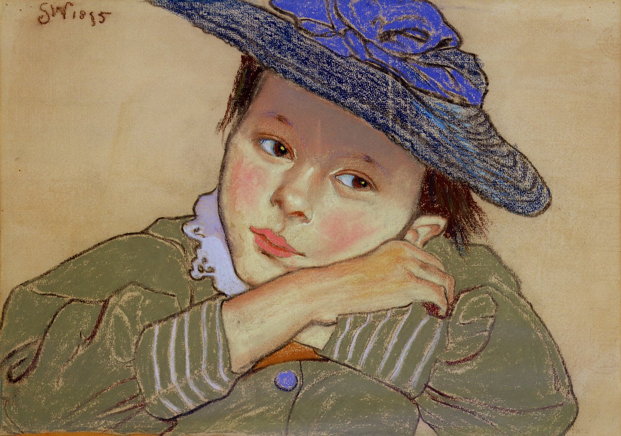 蓝色帽子的女孩，1895年（纸上粉彩） 作者 斯坦尼斯瓦夫·维斯潘斯基