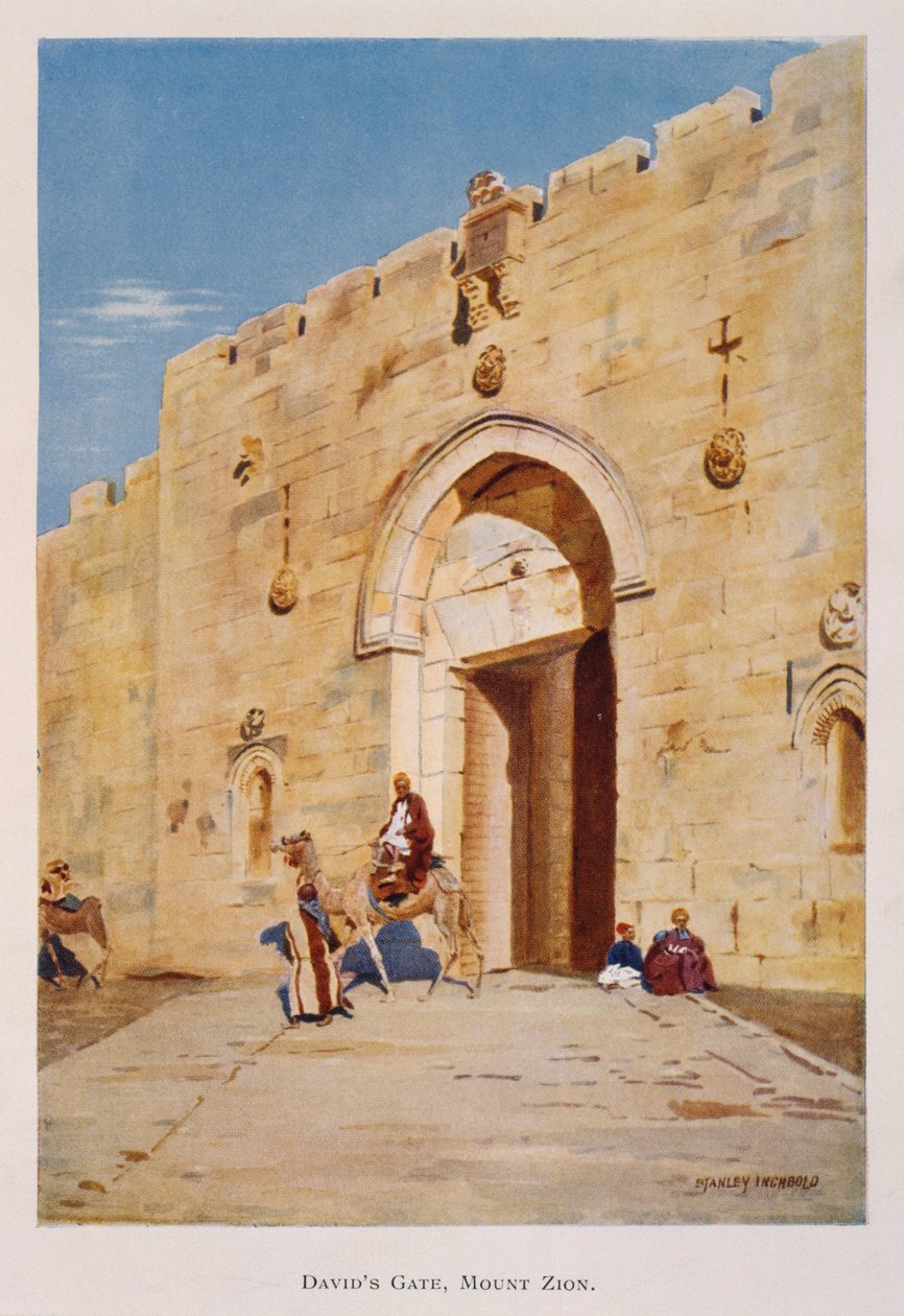 Watercolour by Stanley Inchbold, depicting the King David or Zion Gate, in Jerusalem, Palestine 1906 作者 斯坦利·英chbold