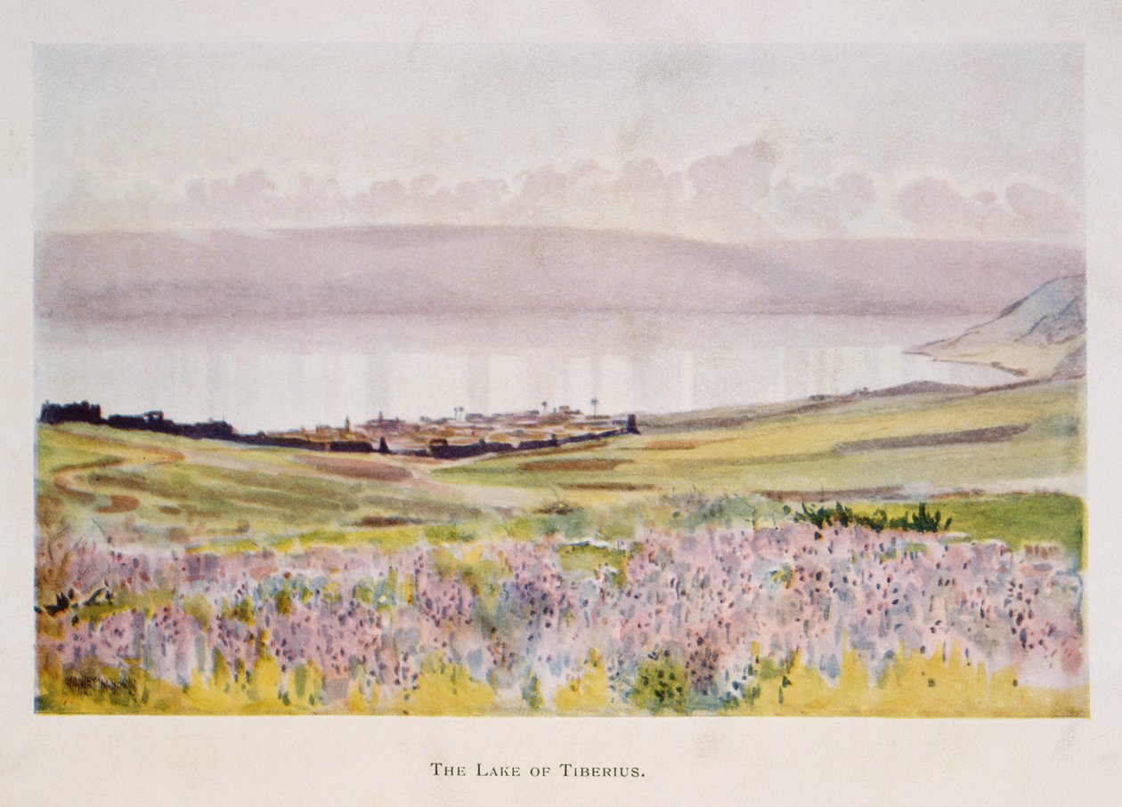 Watercolour by Stanley Inchbold, depicting the Sea of Galilee in Palestine 1906 作者 斯坦利·英chbold