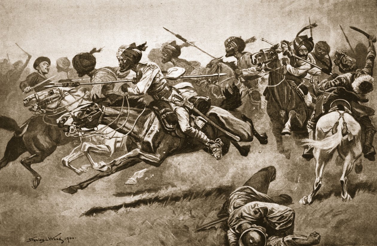远征保亭府时。孟加拉骑兵队的一次冲锋，插图来自《十九世纪的战斗》。Vol. VII, The Chinese War of 1900-1901