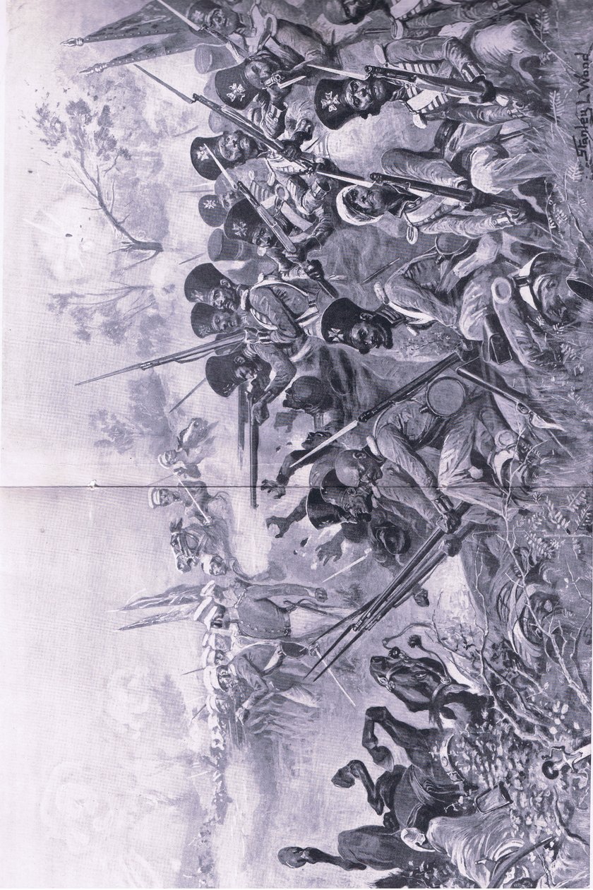 Chilianwala，1849年1月13日：Goddys Brigade在被锡克教徒包围时制造了一个勇敢的立场，1915年英国陆地和海上战役的插图 作者 斯坦利·伍德