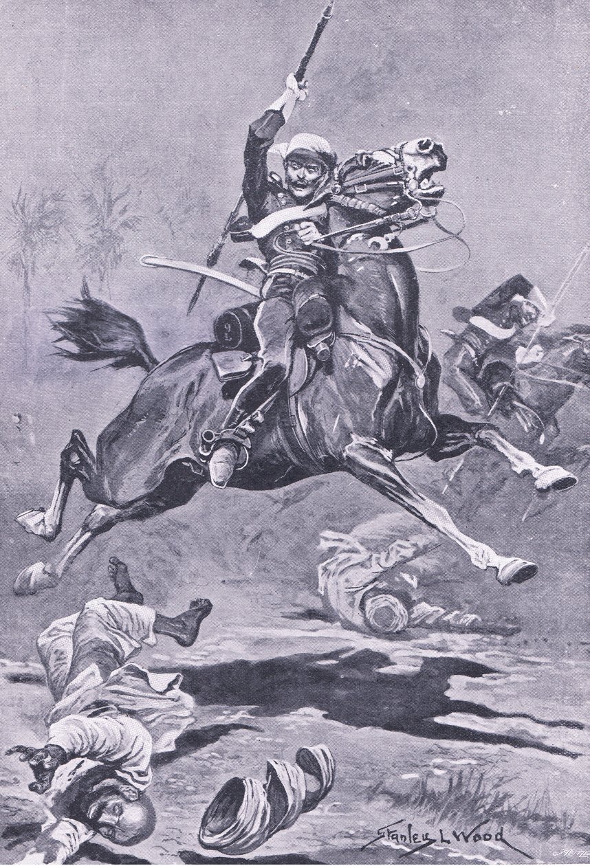 1857年德里的第9枪骑兵，1915年英国陆地和海上战役的插图 作者 斯坦利·伍德