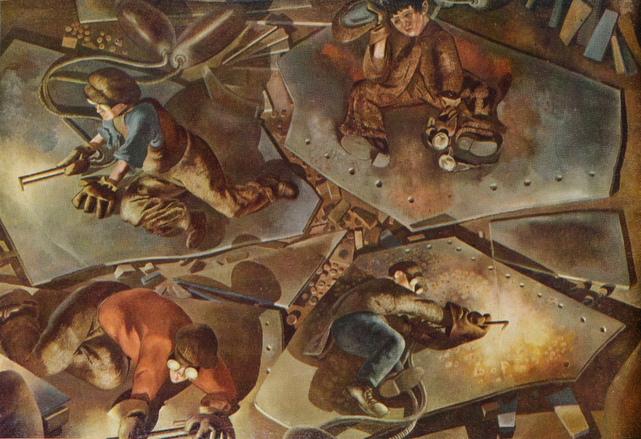 克莱德河上的建筑：燃烧器"，1940年 作者 斯坦利·斯宾塞