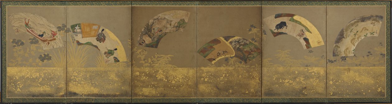 六张扇纸：杂项主题，桃山或江户时期，1590-1640。 作者 宗达