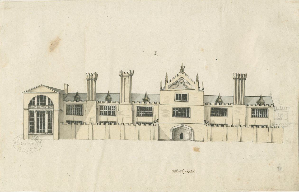 Blithfield Hall：有色钢笔画，nd [18th cent]（画图） 作者 斯蒂宾肖