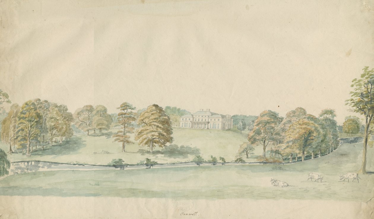 坎威尔·霍尔（Canwell Hall）：彩色铅笔素描，[1762-1802]] 作者 斯蒂宾肖