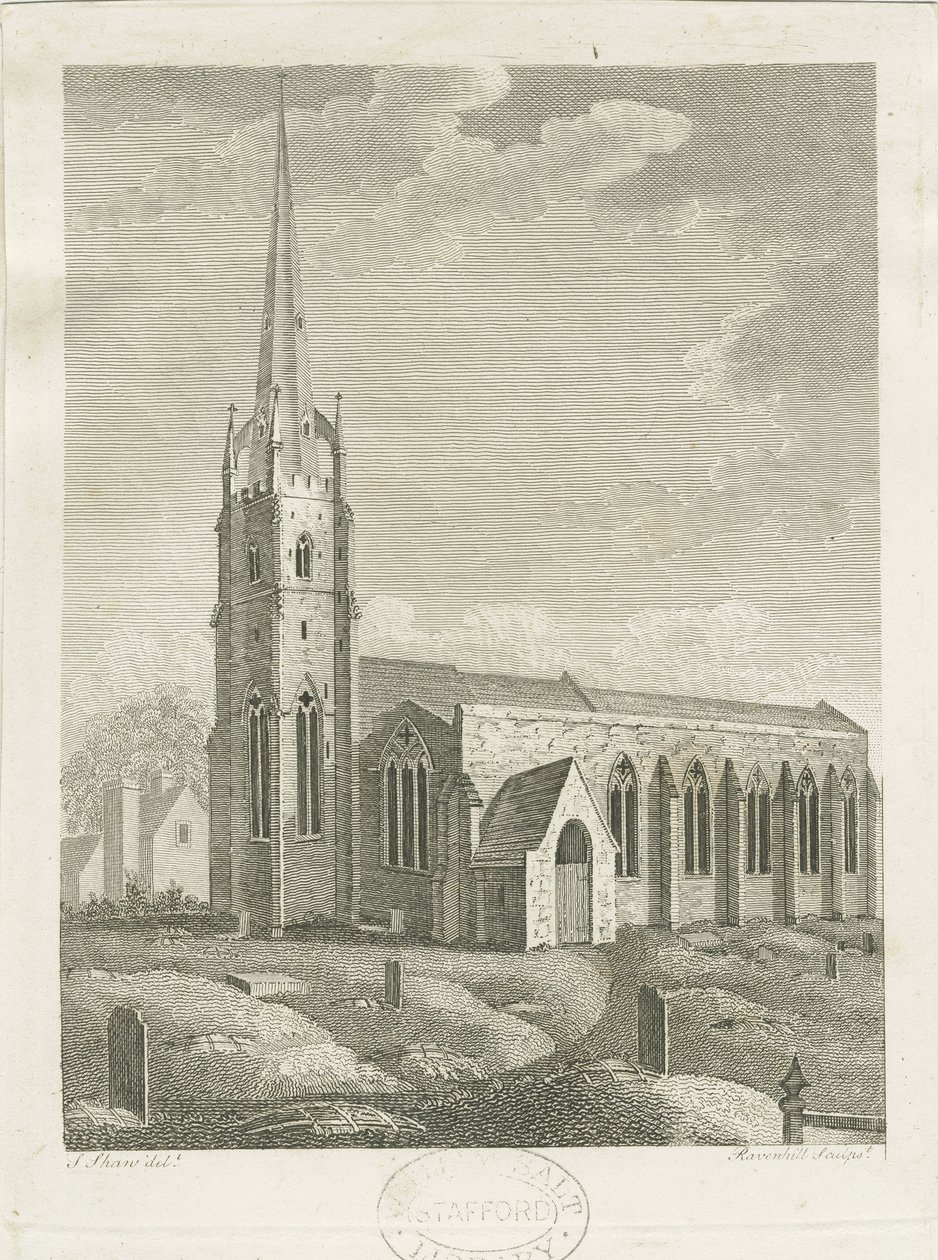 克利夫顿·坎普维尔教堂（Clifton Campville Church）：版画，[c 1790]（印刷） 作者 斯蒂宾肖
