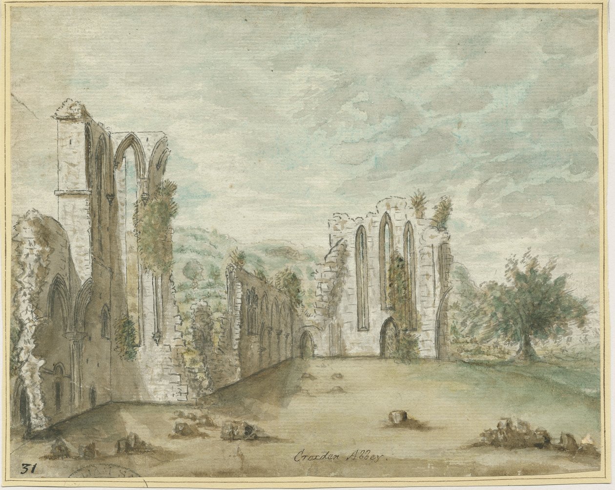克罗克斯登修道院：水彩画，nd [1762-1802]（绘画） 作者 斯蒂宾肖
