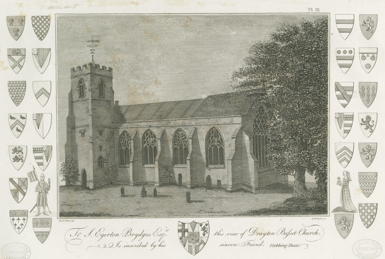 德雷顿·巴塞特教堂（Drayton Bassett Church）：版画，[1762-1802]（印刷） 作者 斯蒂宾肖