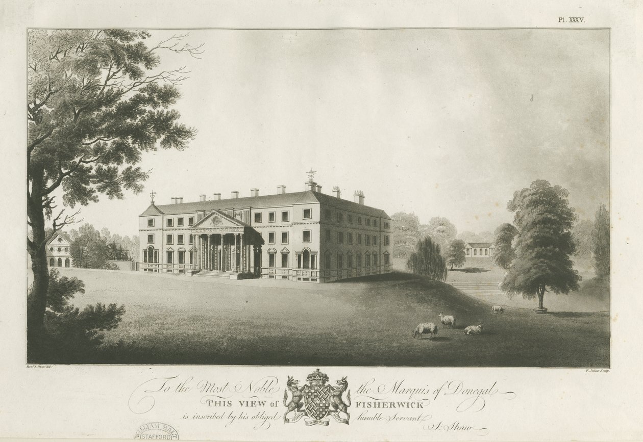 费希尔威克·霍尔（Fisherwick Hall）：水彩雕刻，nd [c 1797]（印刷） 作者 斯蒂宾肖