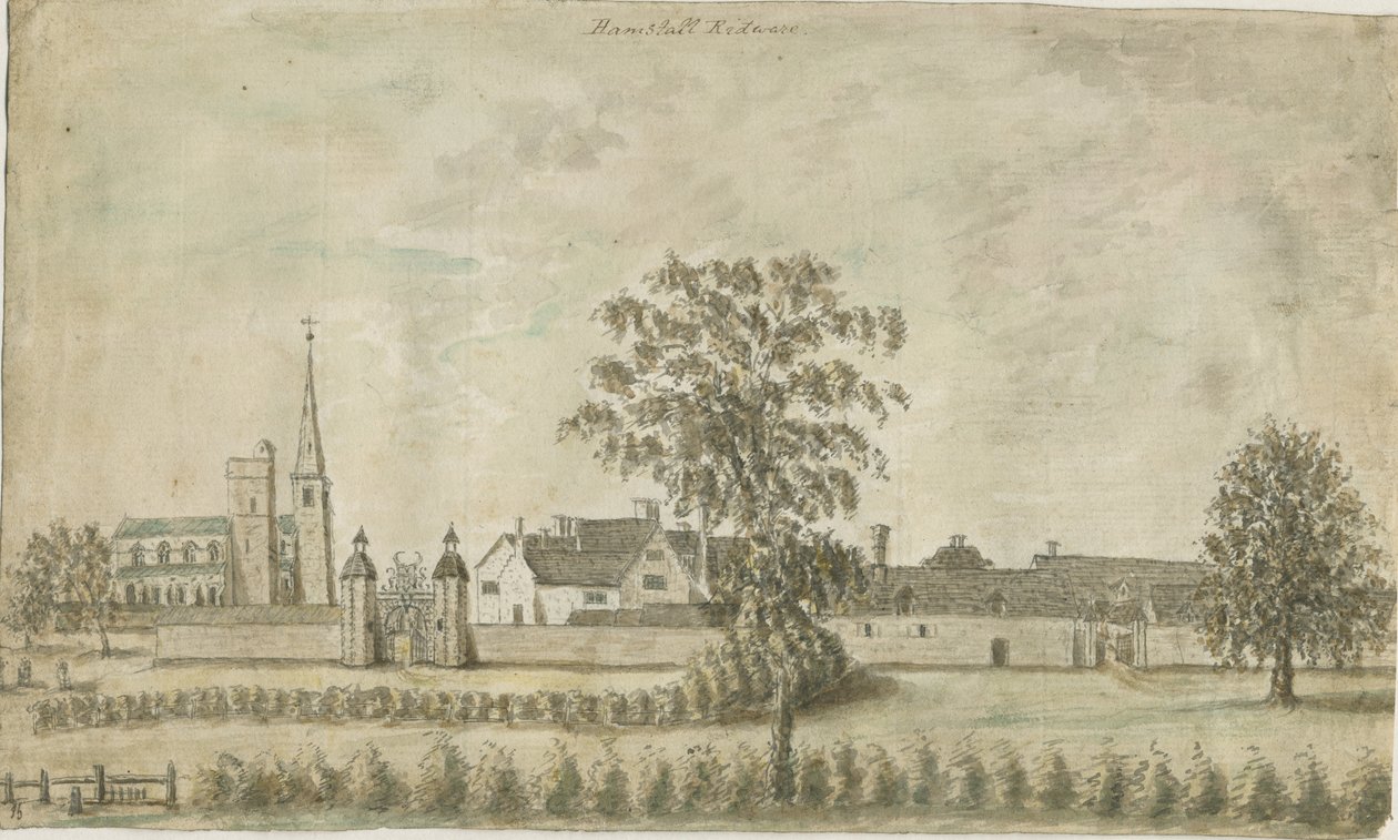 Hamstall Ridware-教堂和庄园住宅：水彩画，编号[1762-1802] 作者 斯蒂宾肖