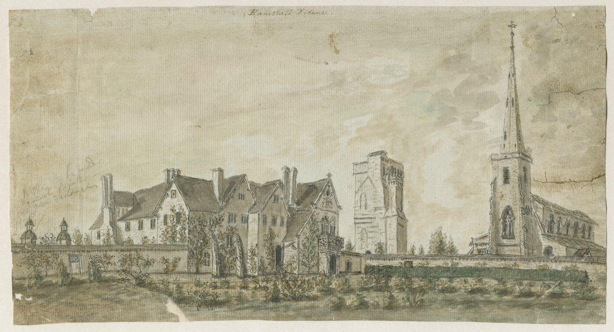 Hamstall Ridware-教堂和庄园住宅：水彩画，编号[1762-1802] 作者 斯蒂宾肖