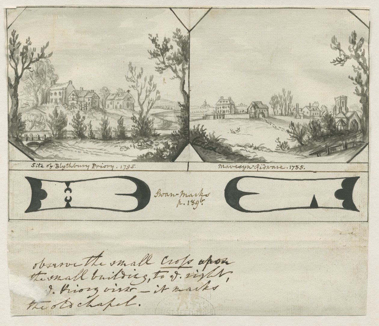Mavesyn Ridware-Blythbury Priory的所在地：印度水墨画，1795年 作者 斯蒂宾肖