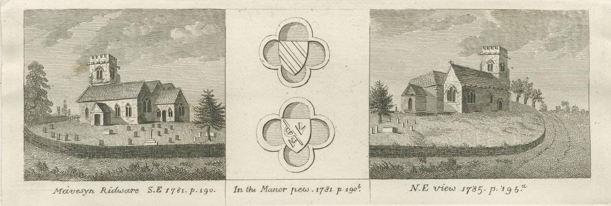 Mavesyn Ridware教堂：版画，1781年 作者 斯蒂宾肖