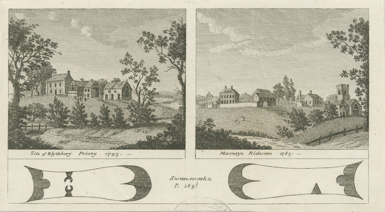 Mavesyn Ridware Hall-Gatehouse：版画，1785年 作者 斯蒂宾肖