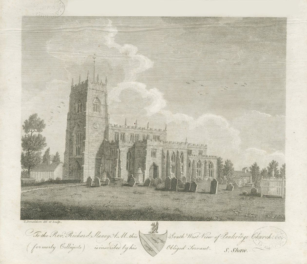彭克里奇教堂（Penkridge Church）：雕刻，nd [18世纪末]（印刷） 作者 斯蒂宾肖
