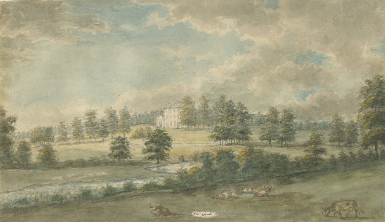 萨默福德·霍尔（Somerford Hall）：水彩画，nd [1762-1802] 作者 斯蒂宾肖