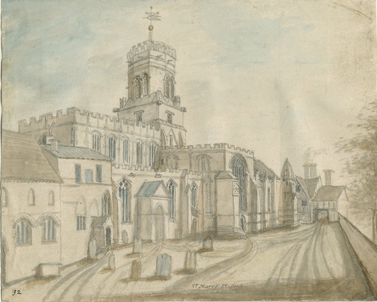 斯塔福德-圣玛丽教堂：水彩画，nd [c 1790]（绘画） 作者 斯蒂宾肖