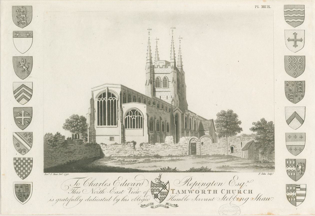 塔姆沃思教堂（Tamworth Church）：浅绿色雕刻，1792年 作者 斯蒂宾肖