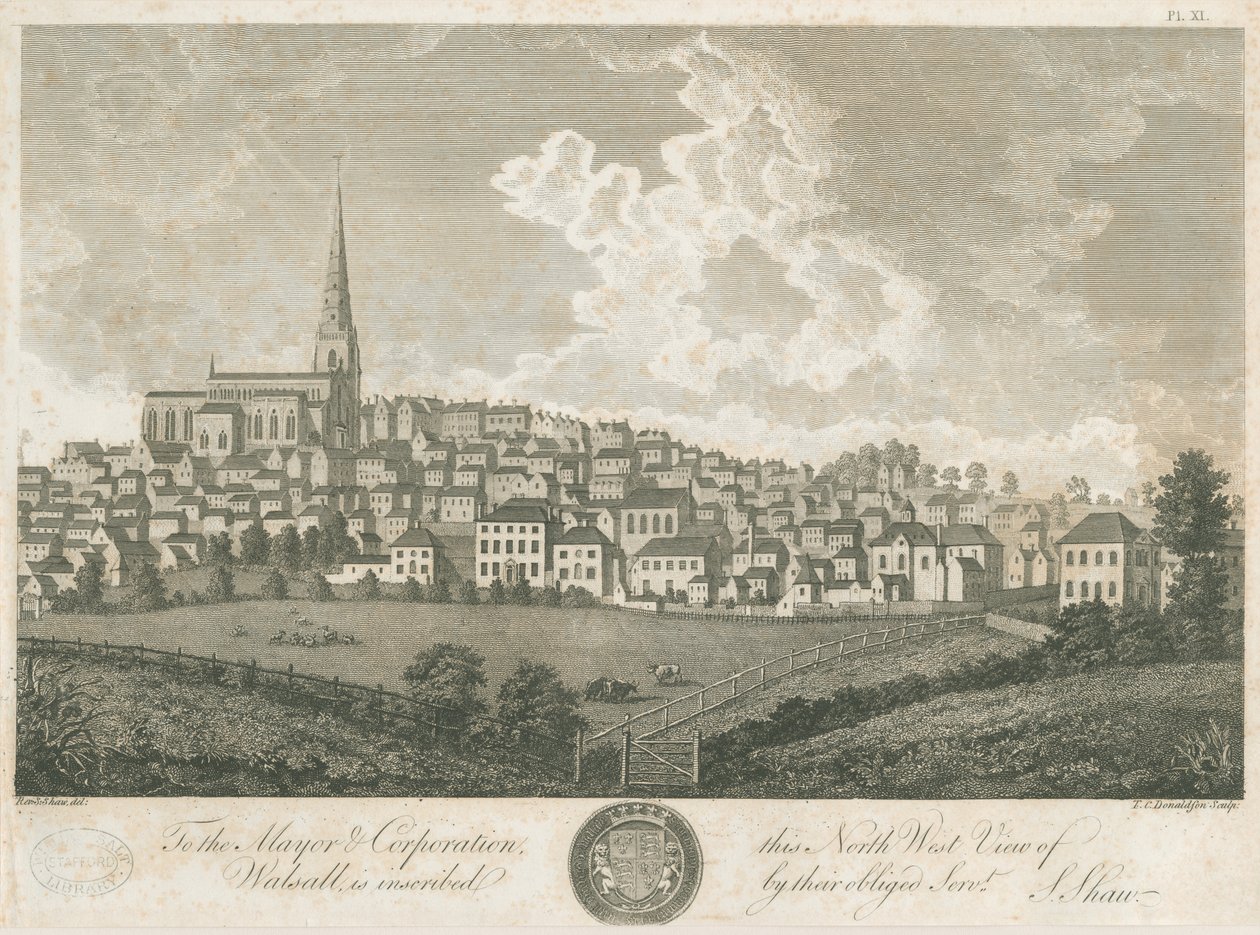 沃尔索尔镇（Walsall Town）-西北面景观：版画，nd [c 1798] 作者 斯蒂宾肖