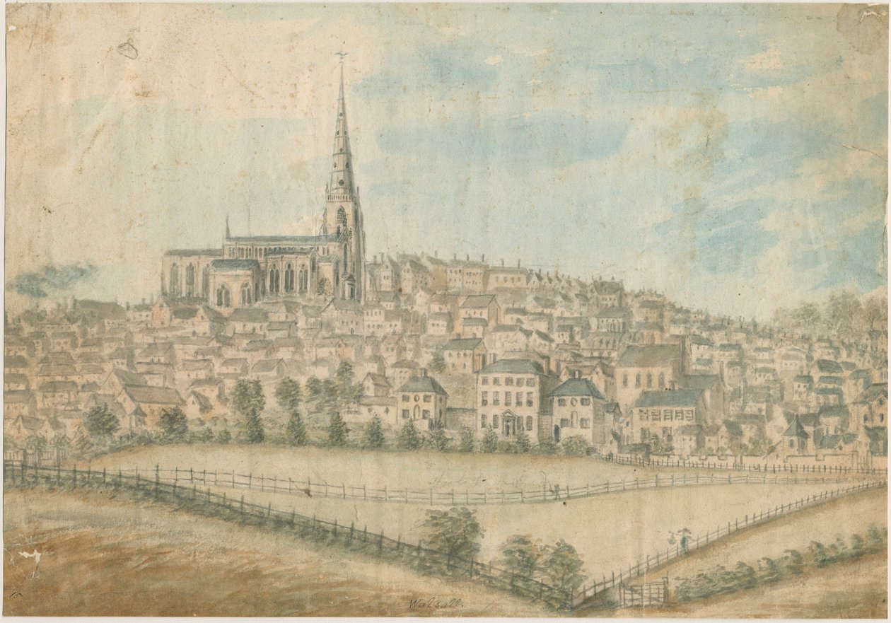 沃尔索尔镇（Walsall Town）-西北景观：水彩画，nd [c 1798] 作者 斯蒂宾肖