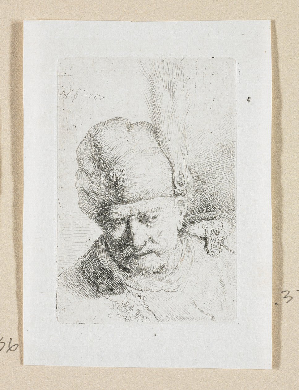 头戴头巾、饰有羽毛的男子头像 作者 Stefan Juliusz Norblin de la Gourdaine