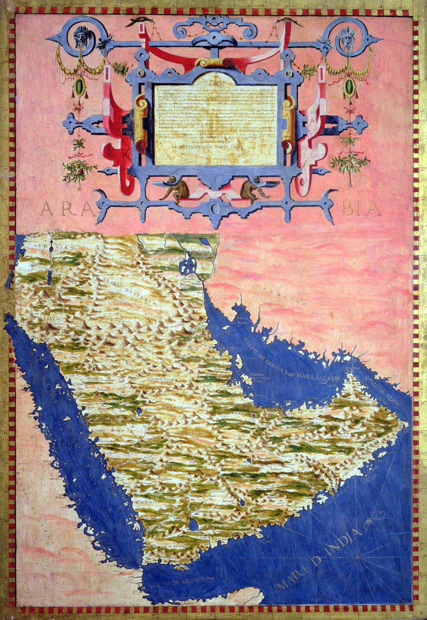 阿拉伯十六世纪地图，来自&39;Sala delle Carte Geografiche&39;（地理地图大厅）1575 作者 斯特凡诺·邦西诺里