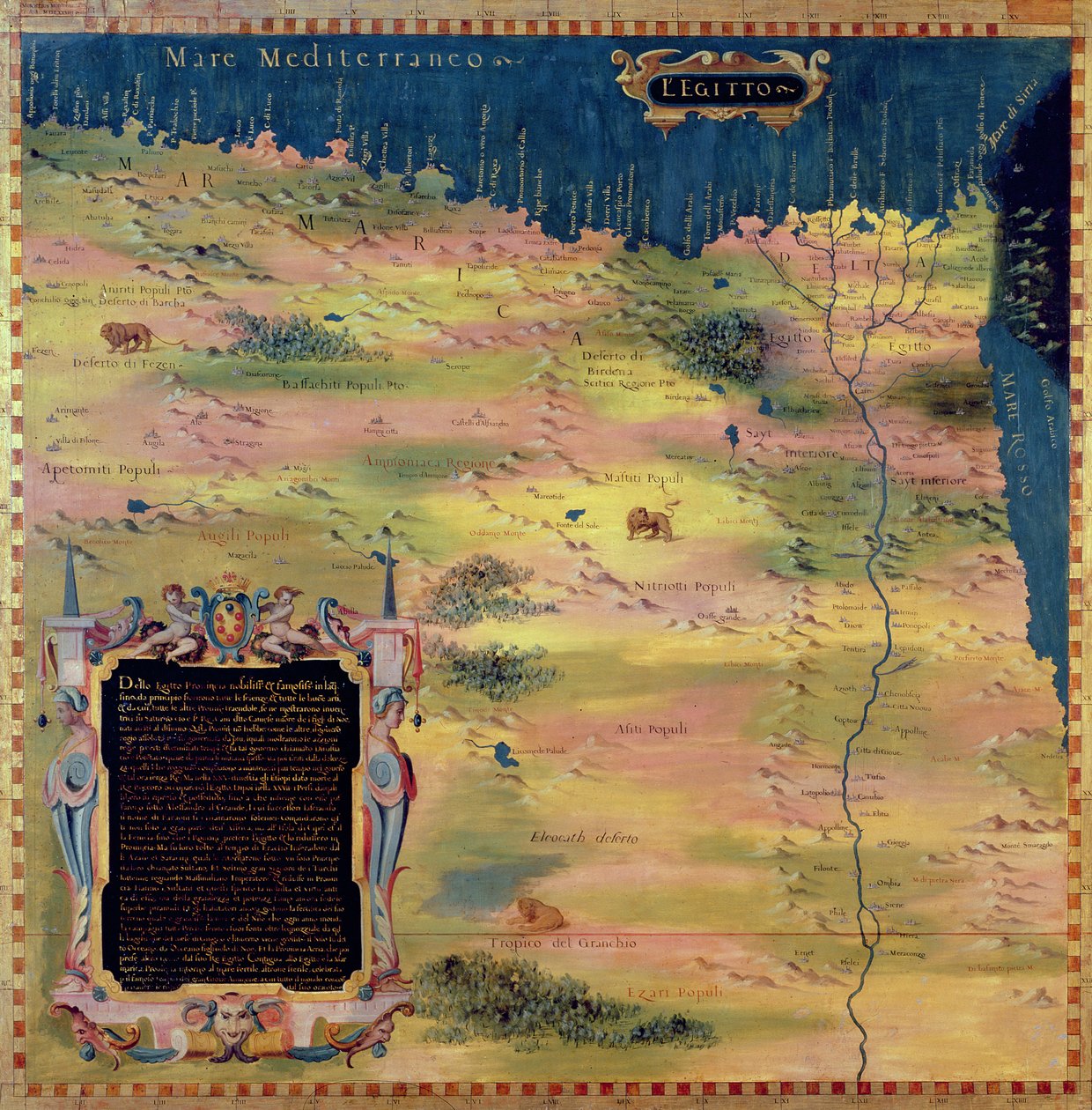 十六世纪埃及地图，来自&39;Sala delle Carte Geografiche&39;（地理地图大厅）1575 作者 斯特凡诺·邦西诺里