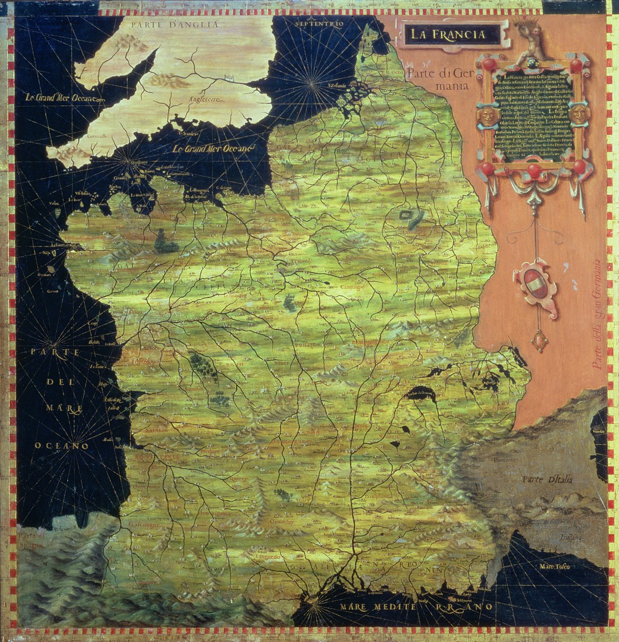 法国十六世纪地图，来自&39;Sala delle Carte Geografiche&39;（地理地图大厅）1575 作者 斯特凡诺·邦西诺里