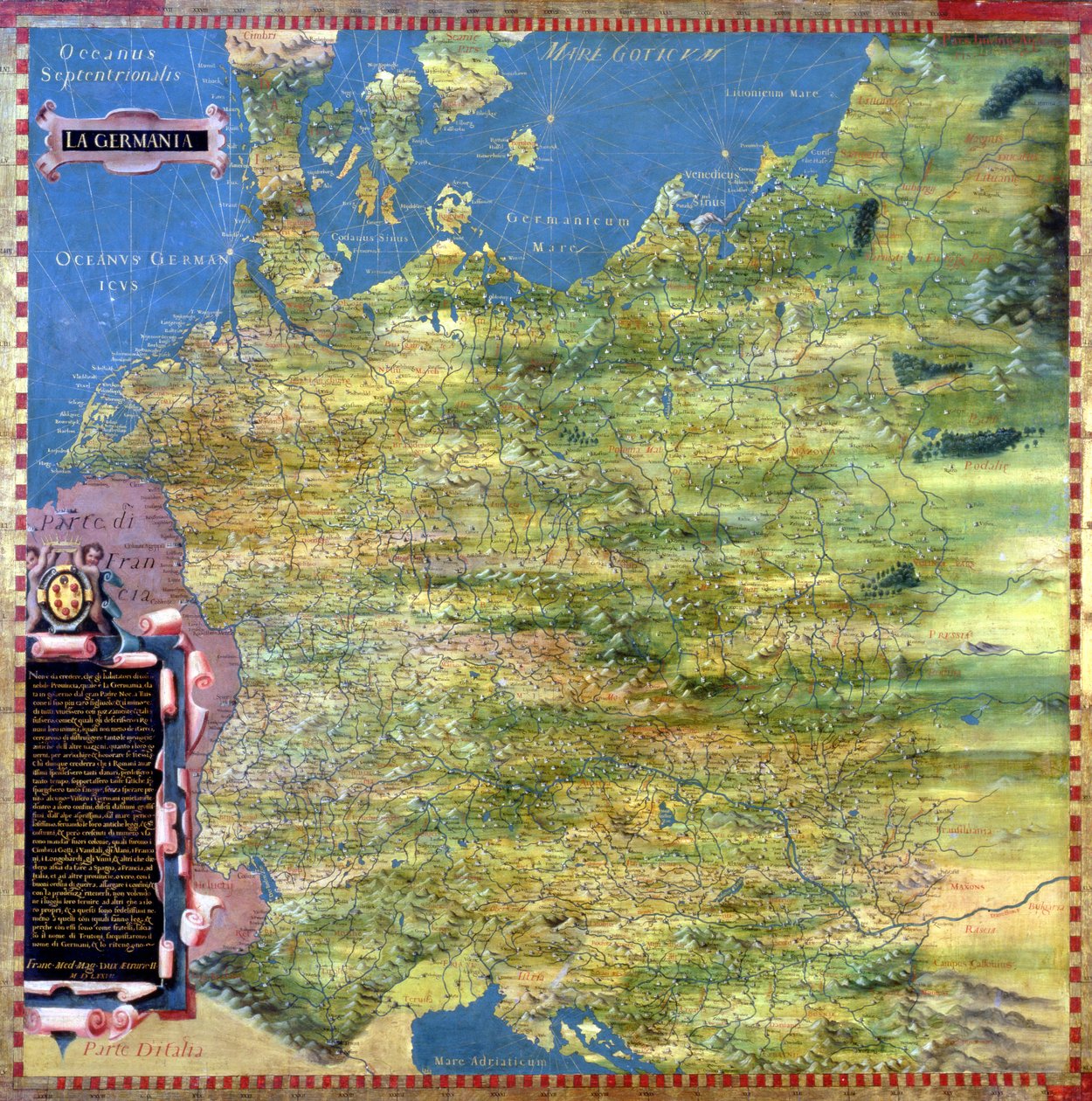 德国十六世纪地图，来自&39;Sala delle Carte Geografiche&39;（地理地图大厅）1575 作者 斯特凡诺·邦西诺里
