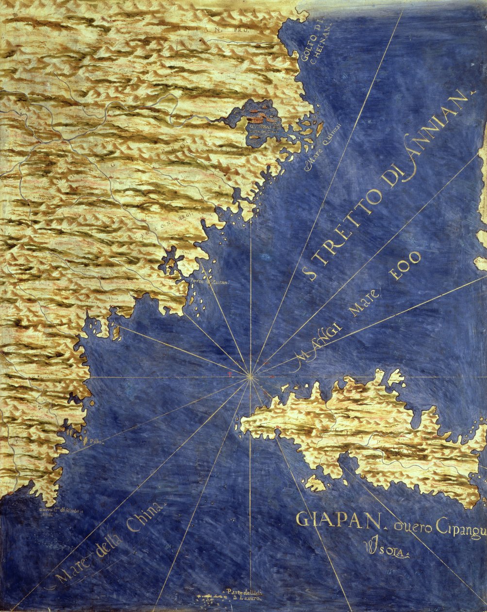 日本十六世纪地图，来自&39;Sala delle Carte Geografiche&39;（地理地图大厅）1575 作者 斯特凡诺·邦西诺里