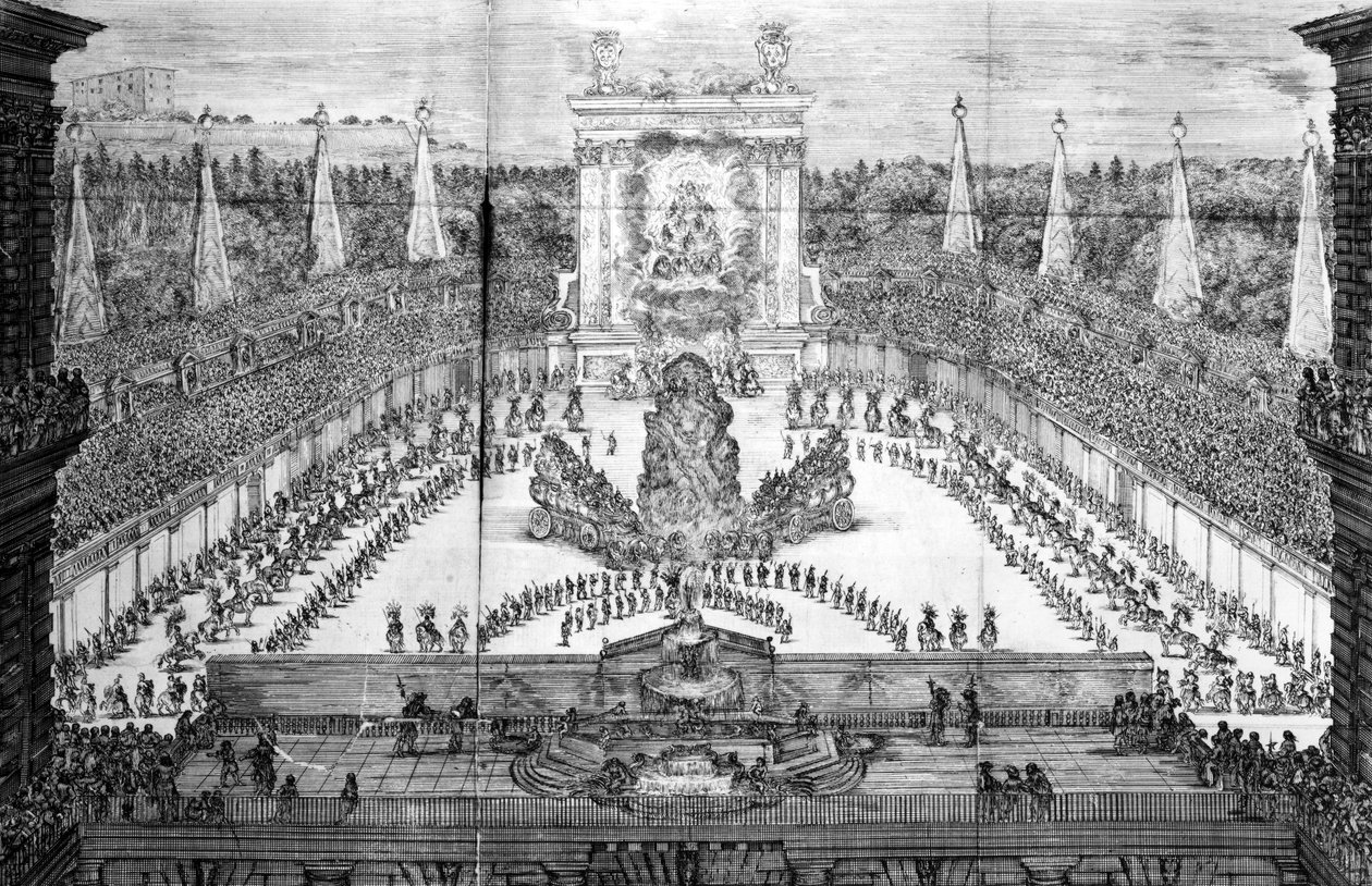 Boboli花园中的&39;Ercole in Tebe&39;表演，是Duke Cosimo III和Marguerite Louise d&39;Orleans，1661年婚礼庆典的一部分 作者 斯蒂法诺·德拉·贝拉