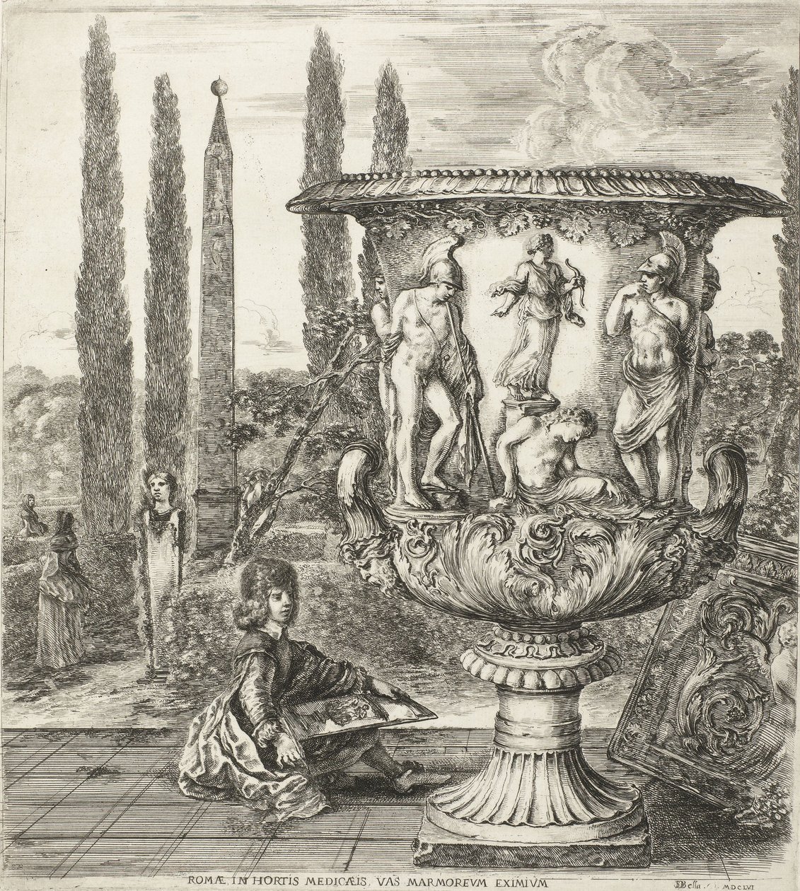年轻的Cosimo III de Medici画了Medici花瓶，1656年 作者 斯蒂法诺·德拉·贝拉