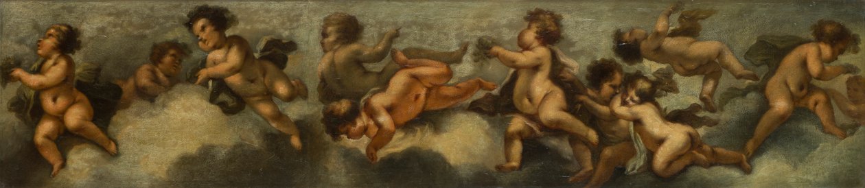 Putti disporting，c.1655-72（纸铺在画布上，有玻璃保护） 作者 斯特凡诺（后）马格纳斯科