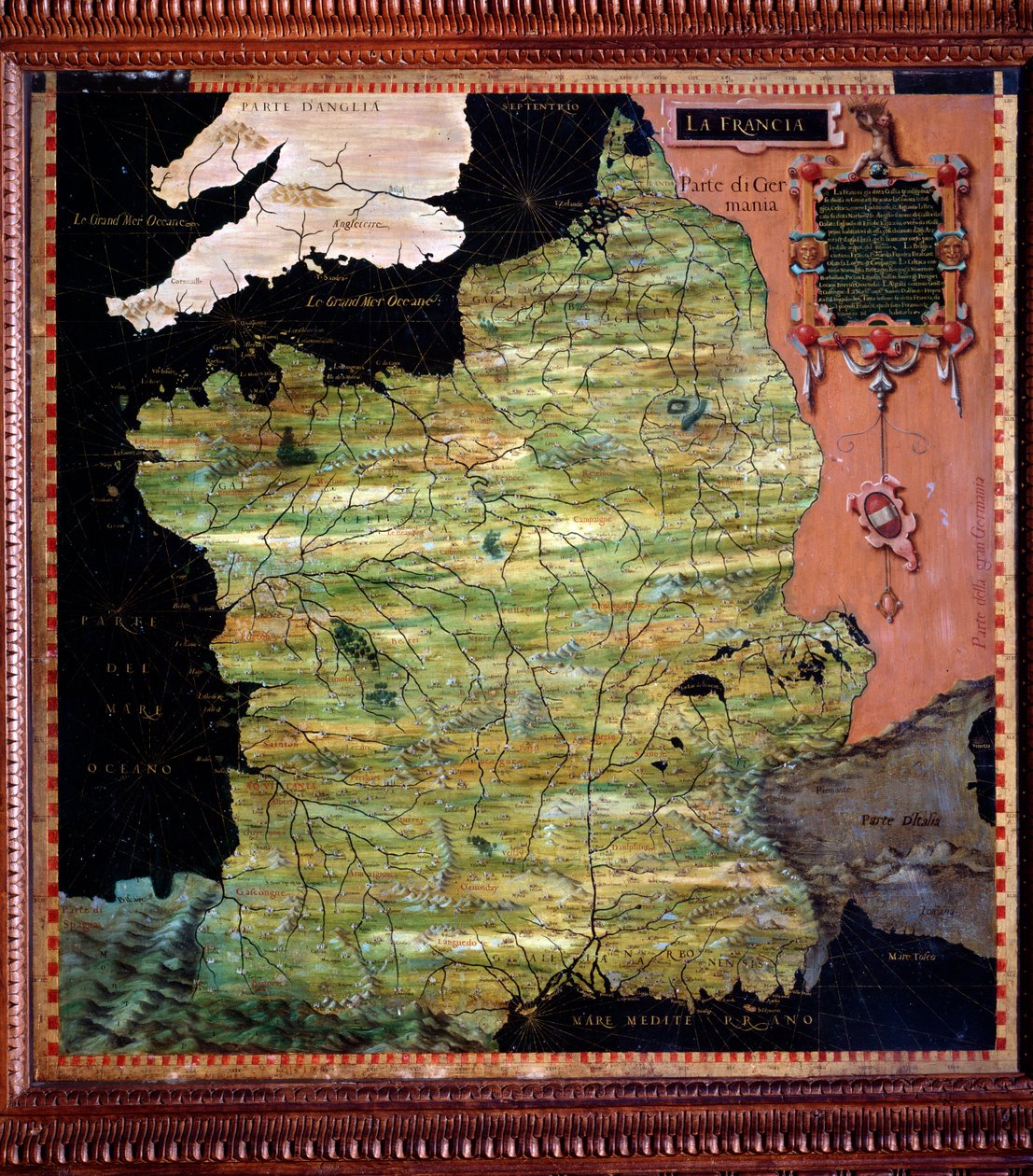 Stefano Bonsignori (?-1589) 意大利宇宙学家和画家绘制的法国地图。1581年左右。佛罗伦萨，韦基奥宫，Mappamondo厅 作者 斯特凡诺·布翁西诺里