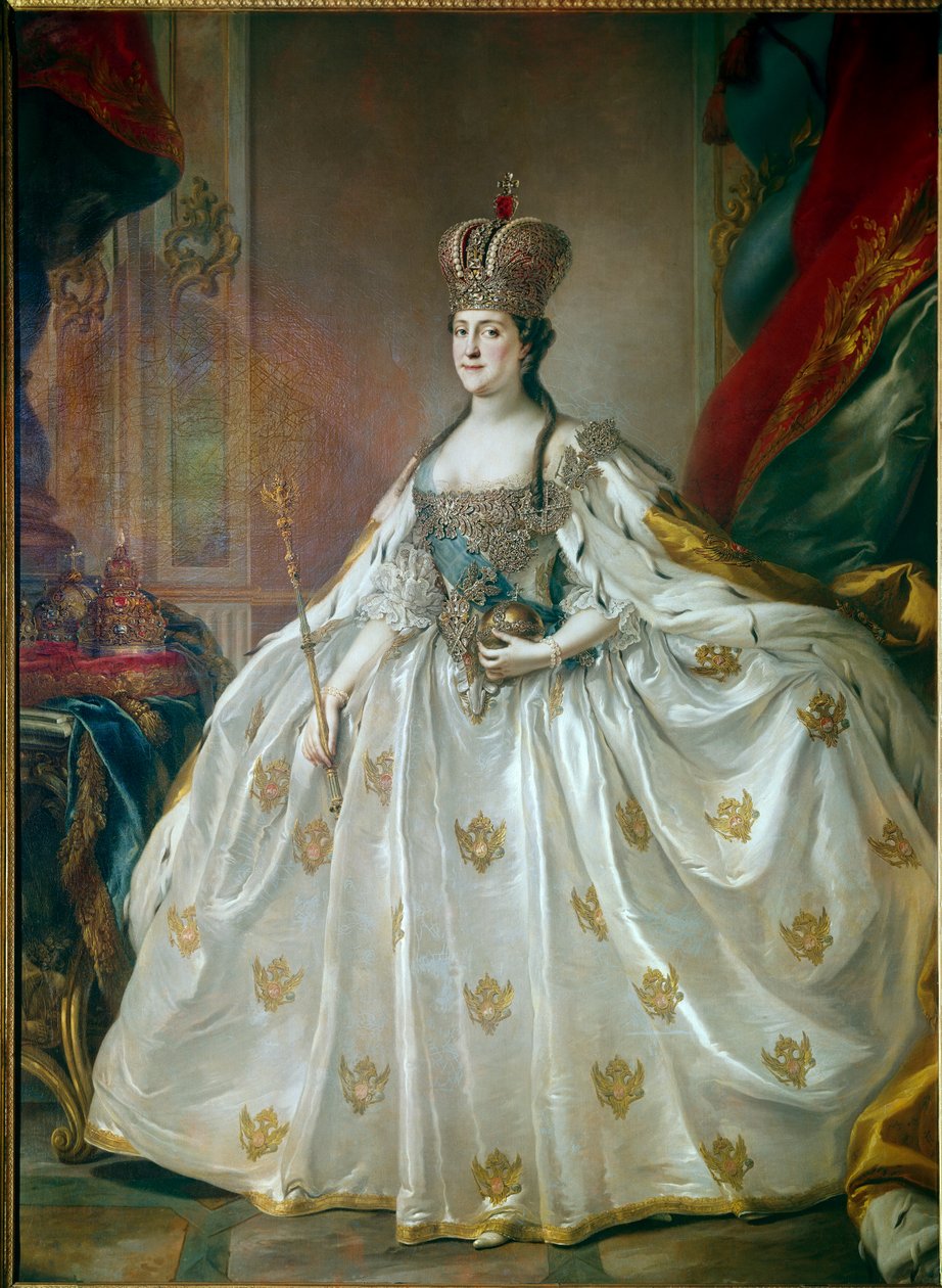 俄罗斯凯瑟琳二世大帝 (1729-1796) 穿着加冕礼服的肖像 Stefano Torelli (1712-1784) 18 世纪冬宫博物馆，圣彼得堡 作者 斯蒂法诺·托雷利