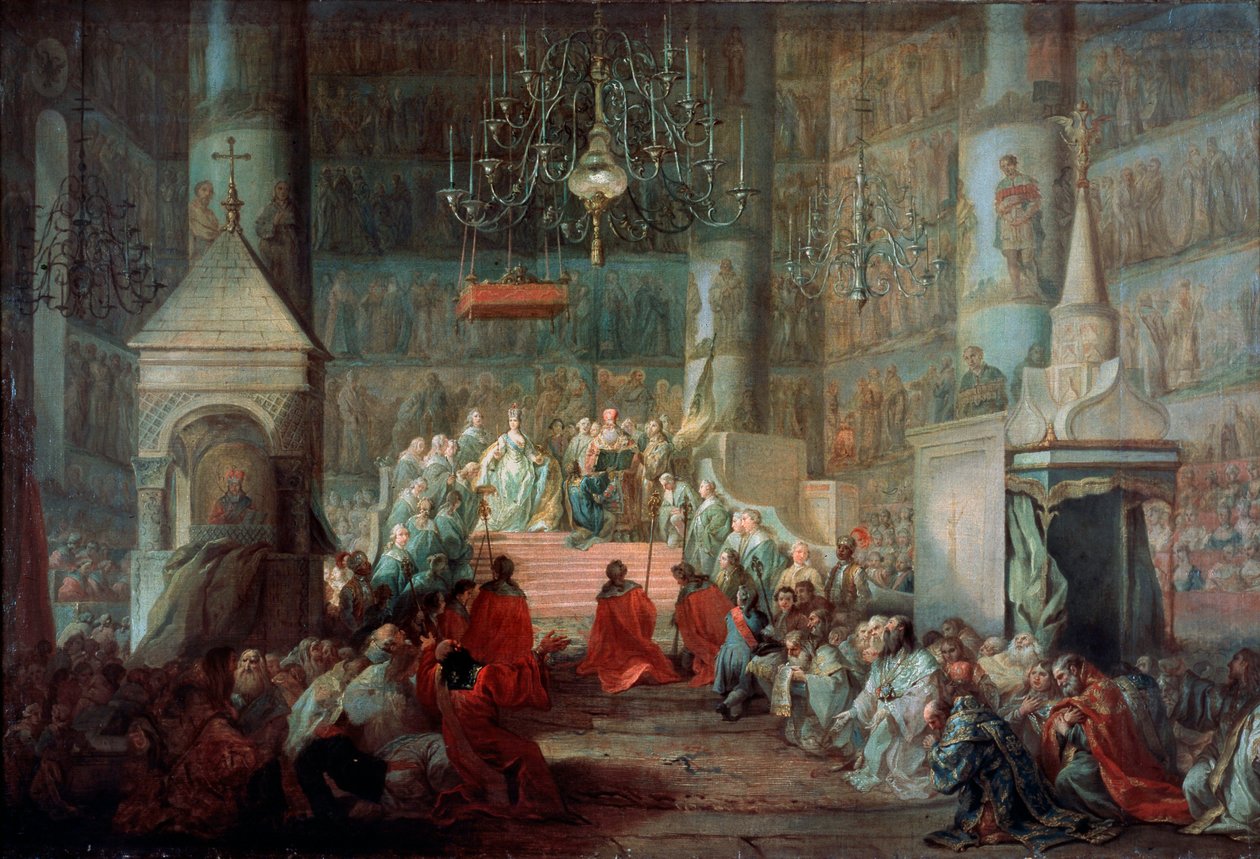 1762年9月12日俄罗斯皇后凯瑟琳二世的加冕仪式，1777年。 作者 斯蒂法诺·托雷利