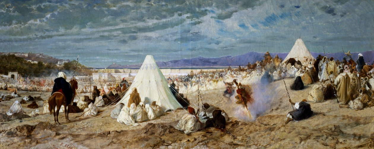 在丹吉尔庆祝穆罕默德，由 Stefano Ussi（1822-1901 年）作画，布面油画，48，5x117，5 厘米 作者 斯特凡诺·乌西（Stefano Ussi）