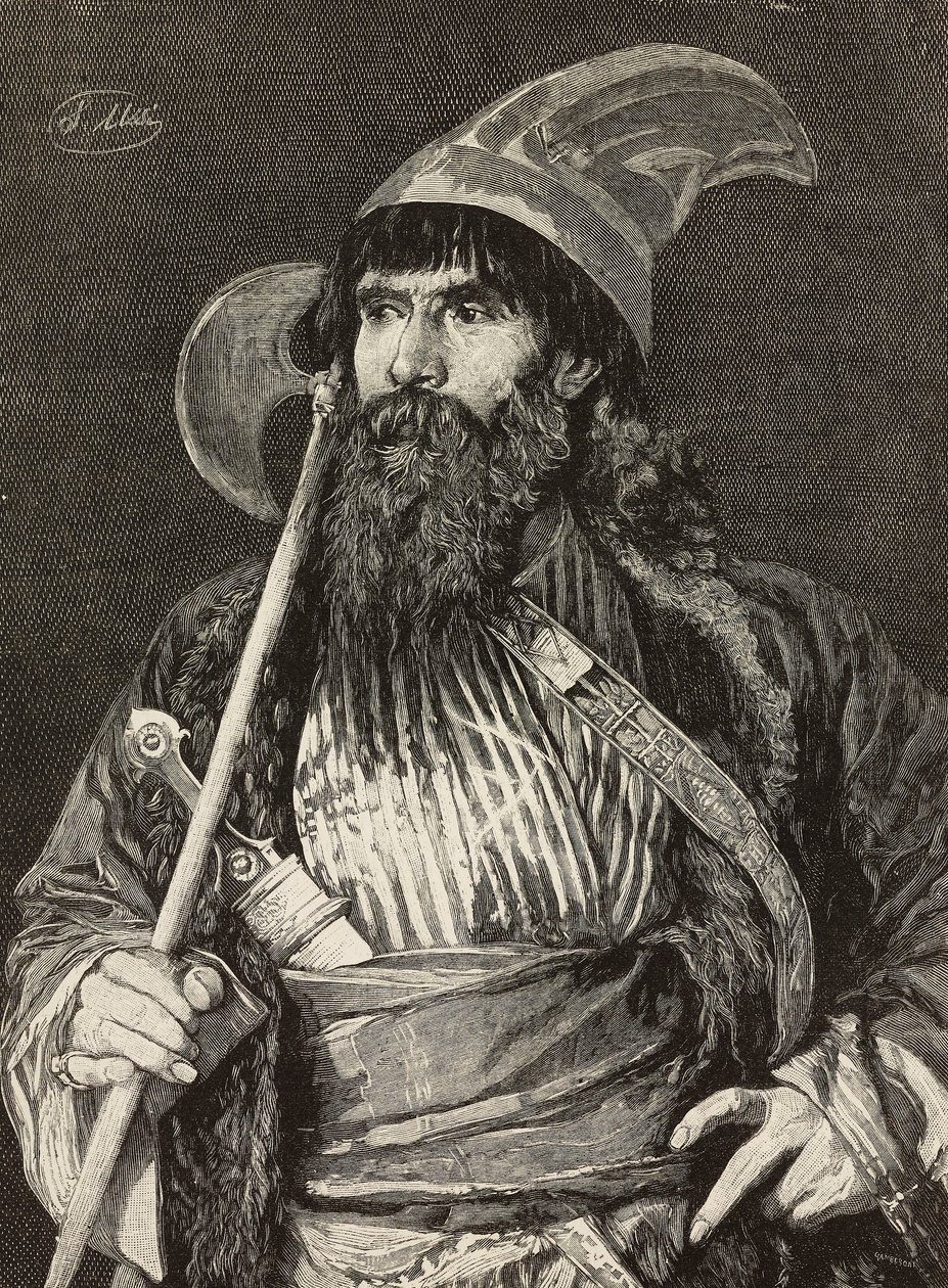 盛装的酋长》，F-甘贝罗尼根据斯特凡诺-乌西（1822-1901 年）的画作雕刻，《意大利画报》，第 16 年第 5 期，2 月 3 日 作者 斯特凡诺·乌西（Stefano Ussi）