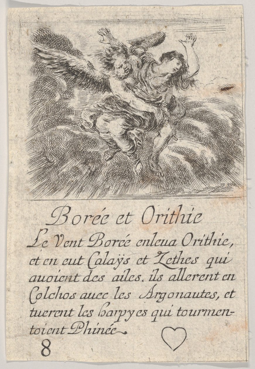 Boreas和Orithyia，摘自神话游戏Jeu de la Mythologie，1644年。 作者 斯蒂法诺·德拉·贝拉