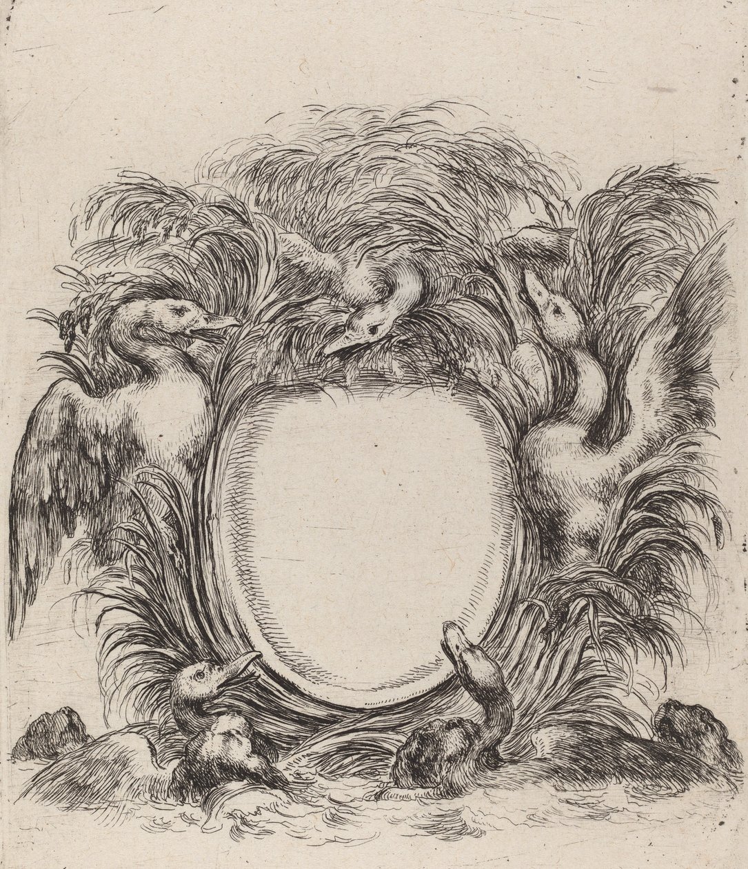 带有鸭子和狗的插图，1647年。 作者 斯蒂法诺·德拉·贝拉