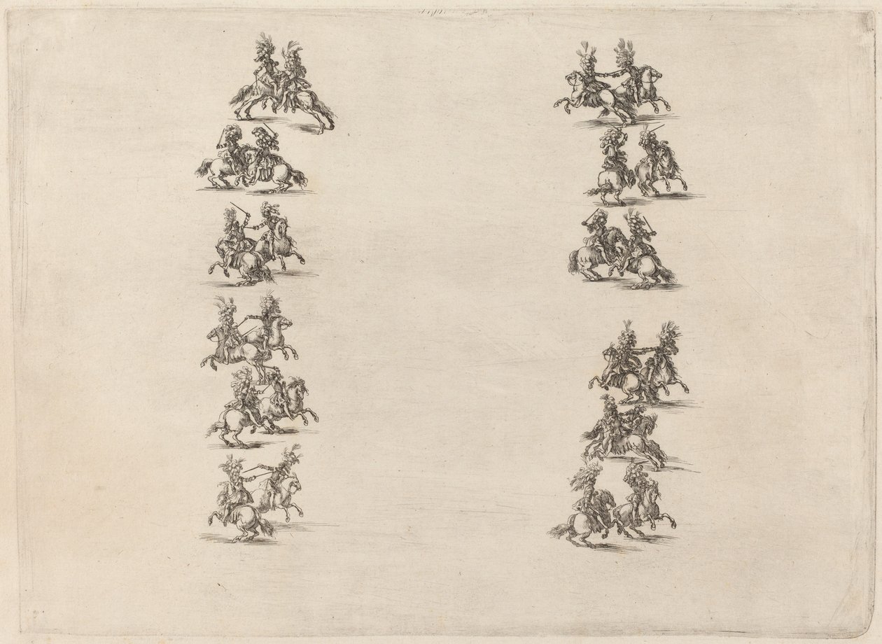 骑士们分成两列作战，1652年。 作者 斯蒂法诺·德拉·贝拉