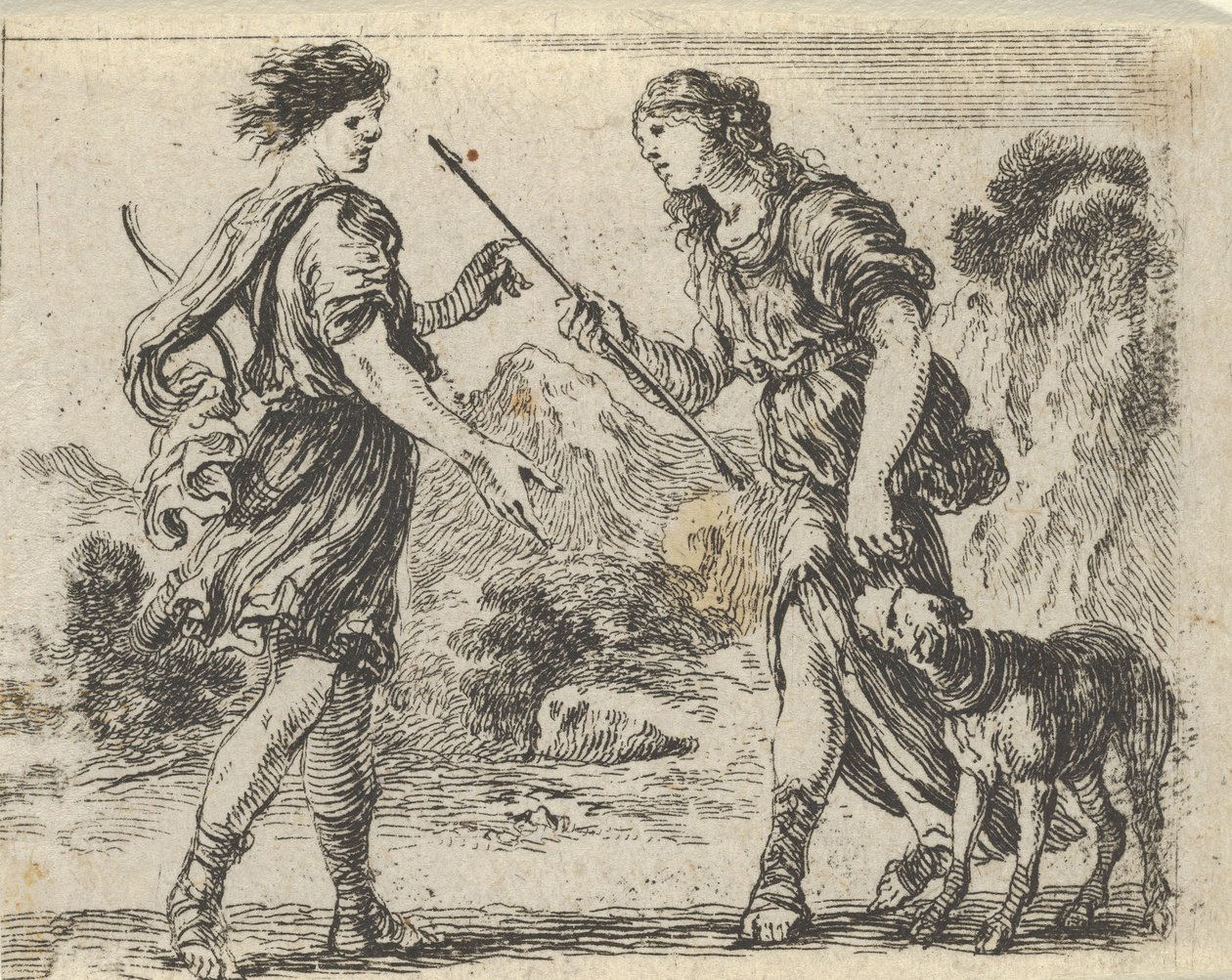 Cephalus和Procris，来自《神话游戏》Jeu de la Mythologie，1644年。 作者 斯蒂法诺·德拉·贝拉