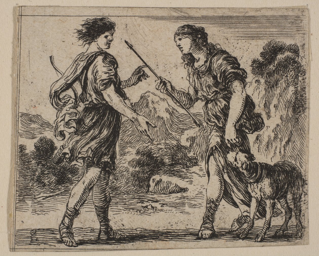 Cephalus和Procris，摘自神话游戏Jeu de la Mythologie，1644年。 作者 斯蒂法诺·德拉·贝拉